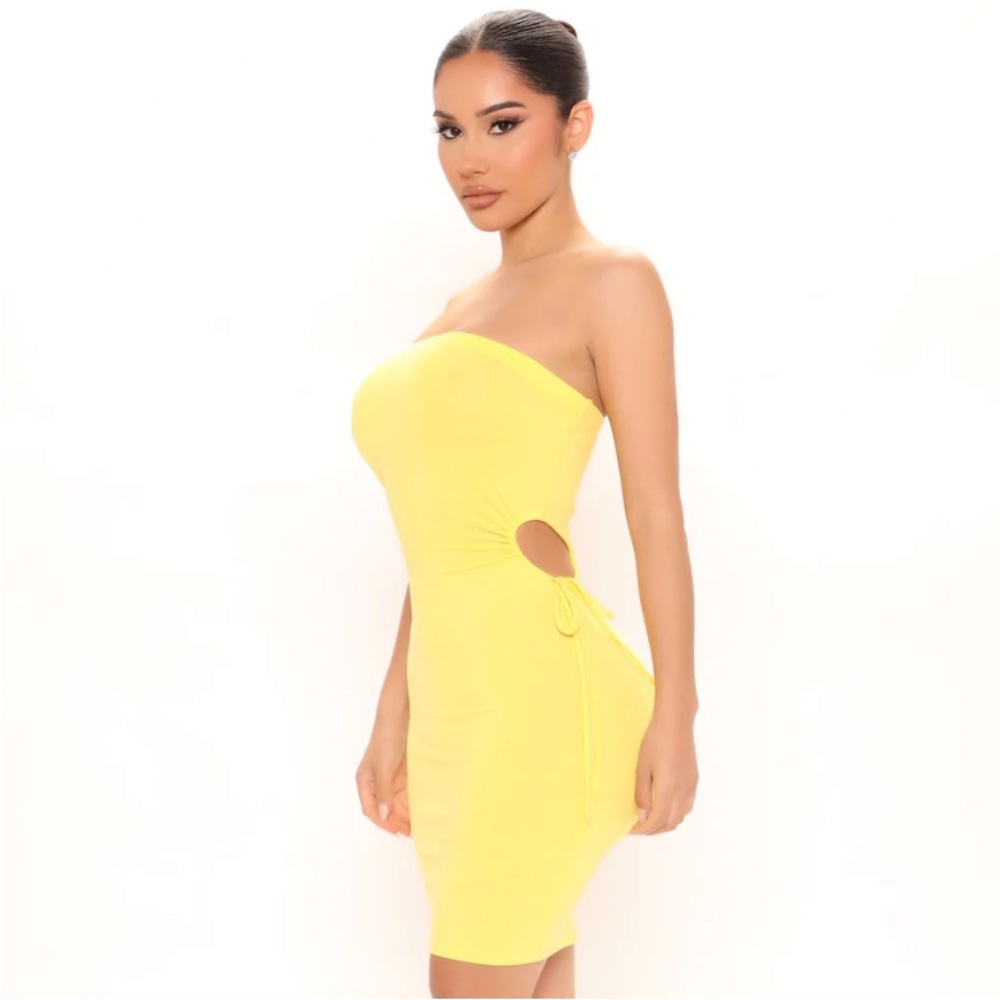 New Fashion Nova Yellow Cutout Accent Bodycon Summer Time Mini Dress Size Large